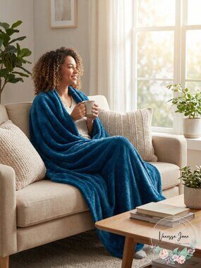 Vcny Home High Pile Plush Throw, 50x60, Blue